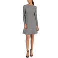 thumbnail image 1 of Anne Klein Houndstooth Long Sleeve Ruffle Hem Shift Dress Anne Black/Anne White XL, 1 of 1