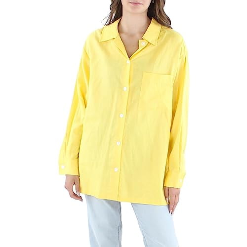 Anne Klein Linen Point Collar Shacket Bright Daffodil XL