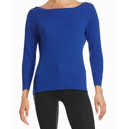 Anne Klein NEW Blue Women's Size Large L Ribbed Knit Boat Neck Sweater