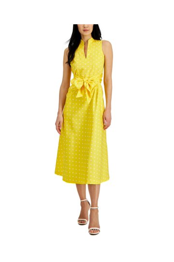 knee length dresses for ladies Dot Print Faux Wrap Dress