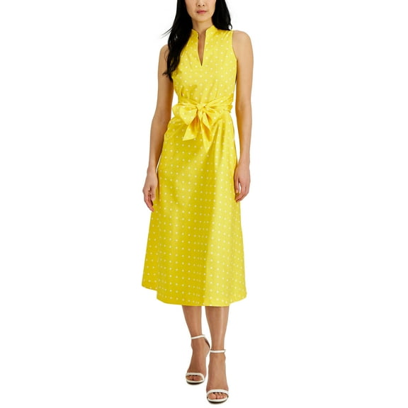 Anne Klein womens Petite Beekman Dot Maxi Dress, PL, Yellow