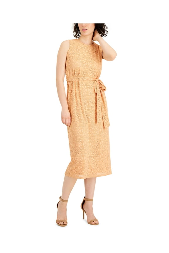 Petite Crochet Tie Waist Dress Warm Sand 16P