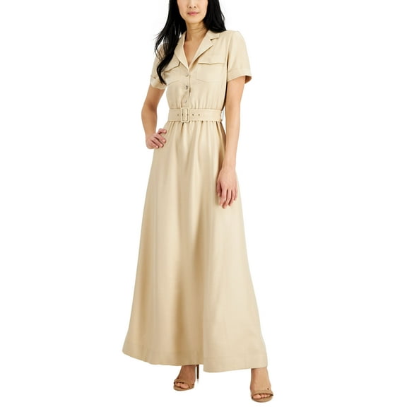 Anne Klein Petite Foiled Maxi Shirtdress Light Coffee 2P