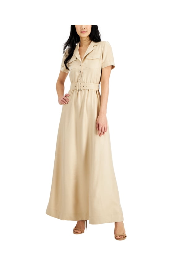 Petite Foiled Maxi Shirtdress Light Coffee 2P