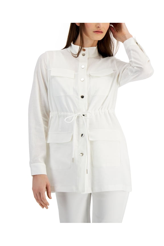 Petite Linen Blend Anorak Jacket Bright White PXL