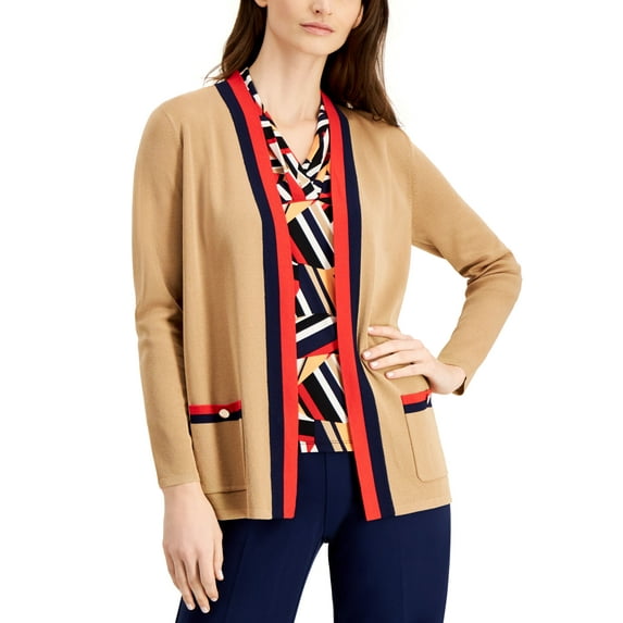 Anne Klein Petite Malibu Piped Cardigan Light Coffee Combo PM