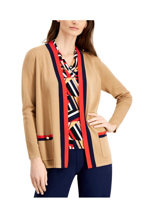 Petite Malibu Piped Cardigan Light Coffee Combo PXL