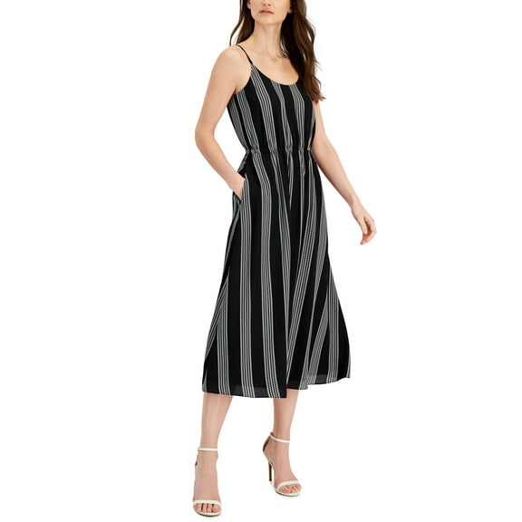 Anne Klein Petite Striped Tank Dress Black/Bright White PXL