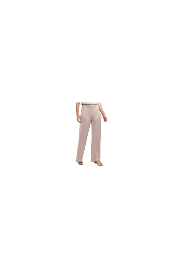 Petite Wide Leg Pull On Satin Pants Light Coffee 10P