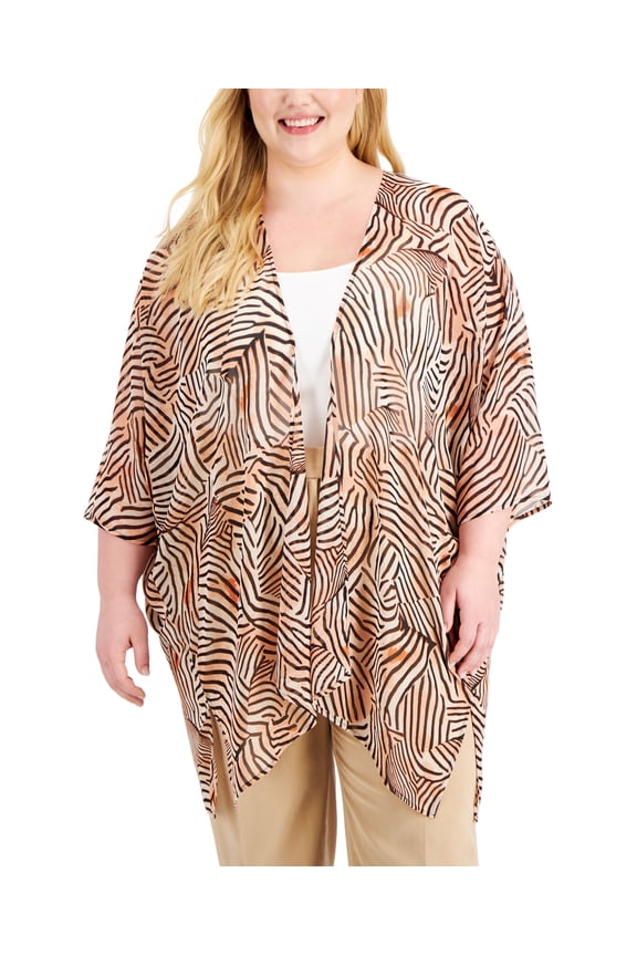 Plus Size Chiffon Oversized Sheer Cardigan Warm Sand/Anne Black 1SZ