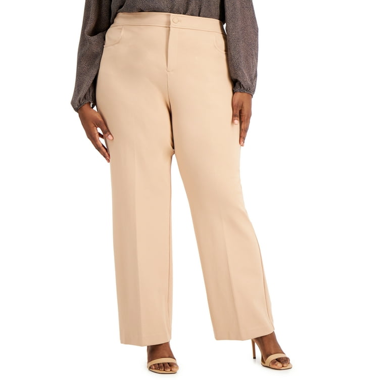 Anne Klein Plus Size Solid Flare Leg Pants Light Coffee 14W