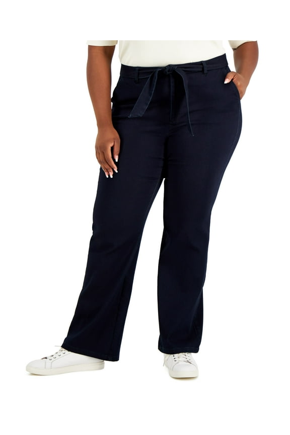 Plus Size Tie Front High Rise Jeans Indigo Rinse Wash 16W