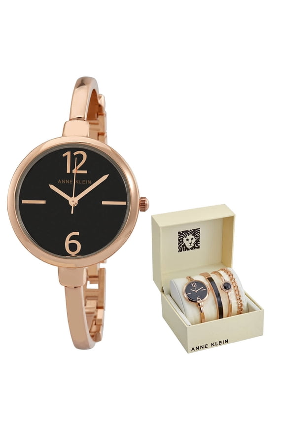 Quartz Black Glossy Dial Ladies Watch and Bracelet Set AK/3290BKST