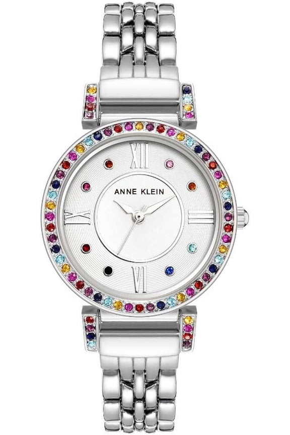Silver-Tone Rainbow Crystal Bezel Ladies Watch AK-2929RBSV
