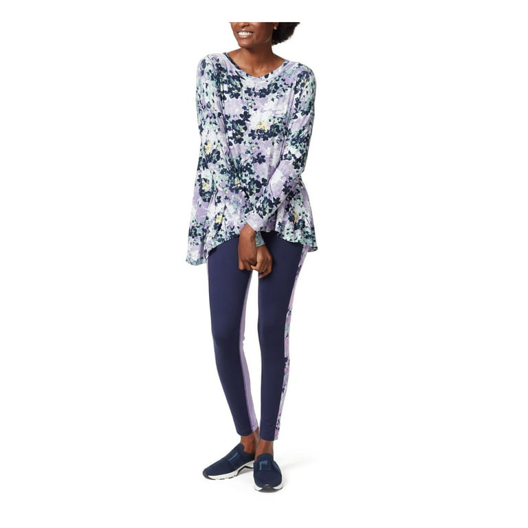 Anne Klein Sport Womens Noemi Active Floral Print Thermal Top 