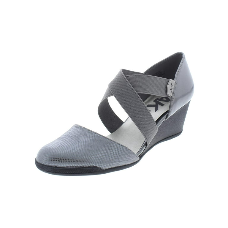 Anne Klein Sport Womens Teaberry Faux Leather Wedge Heels Gray 8