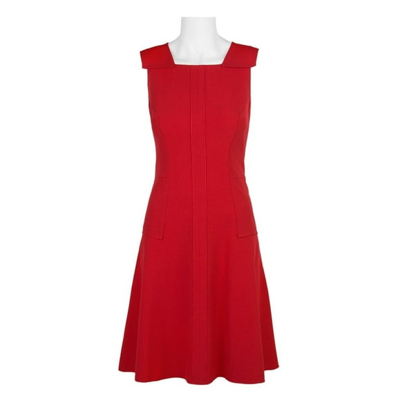 Anne Klein Square Neck Sleeveless  A-Line Stretch Crepe Dress
