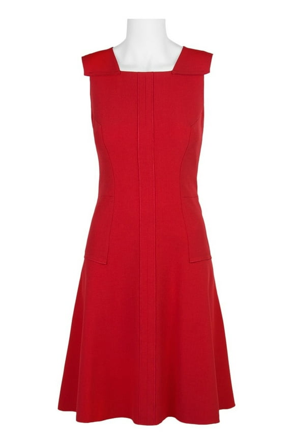 Square Neck Sleeveless A-Line Stretch Crepe Dress