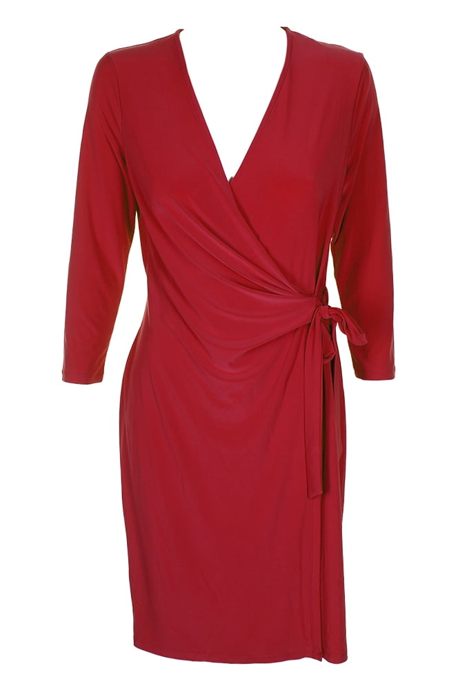 Anne Klein Tomato Red 3/4-Sleeve Faux-Wrap Sheath Dress 14 - Walmart.com