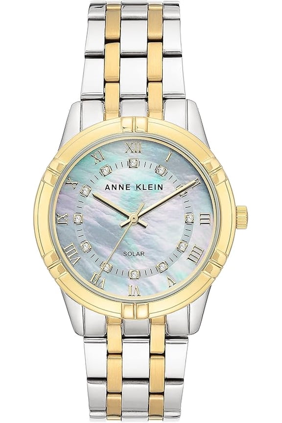 Two-Tone Silver and Gold Solar Powered Mother-of-Pearl Ladies Watch
