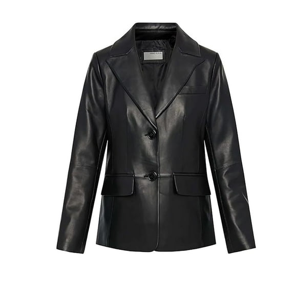 Anne Klein Women's Classic Leather Blazer Jacket (Black, XS)