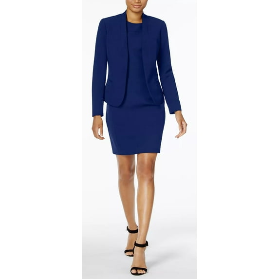 Anne Klein Women's Collection Shawl Collar Sleeveless Dress Suit Blue Size 4