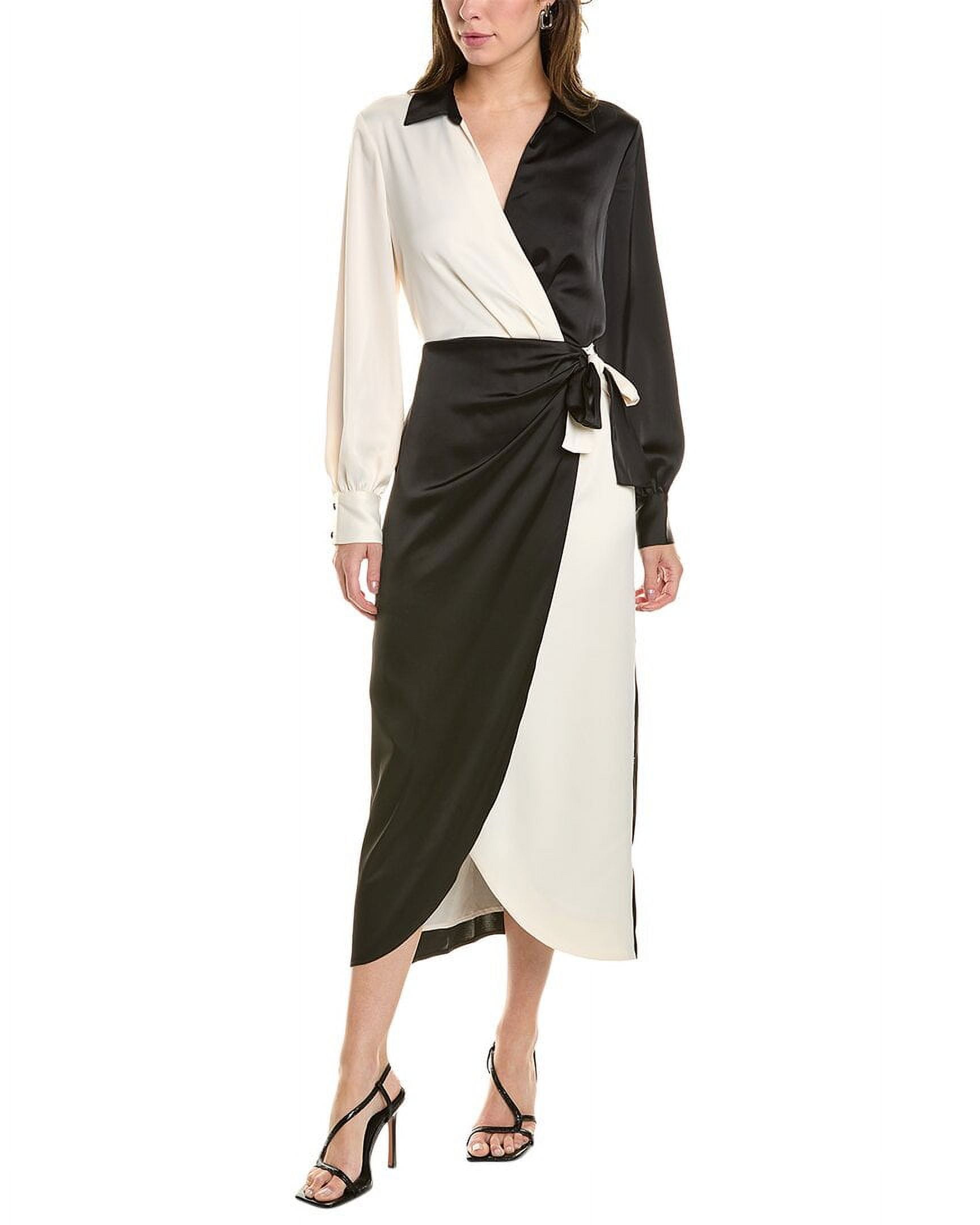 Anne Klein Women s Colorblock Faux Wrap Dress 0 White Polyester Walmart