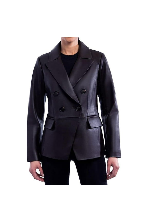 Women's Double Breasted Peacoat Jacket (Black, XS)