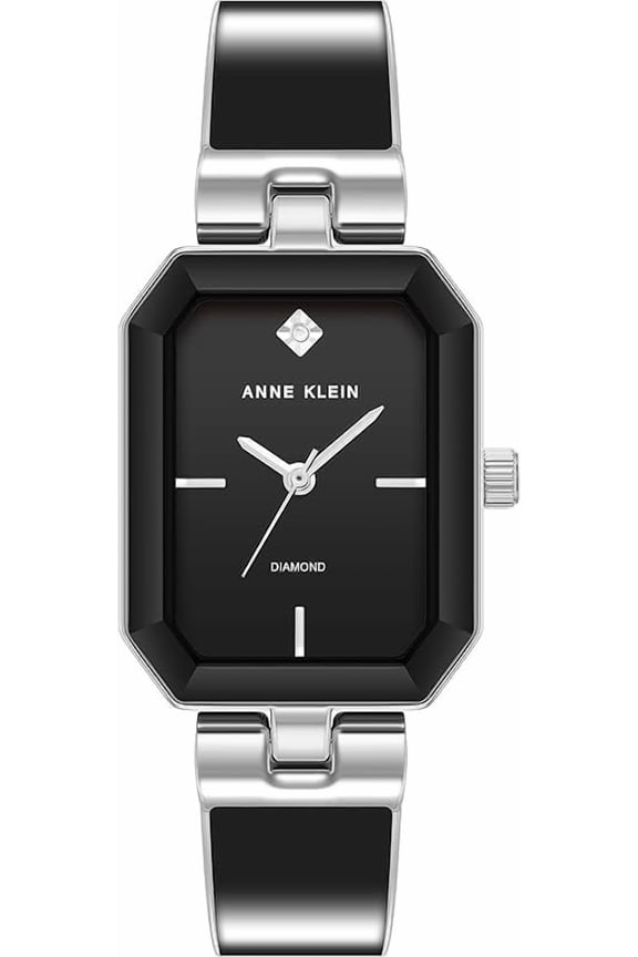 Women's Genuine Diamond Dial Bangle Watch AK/4163BKSV Square Black