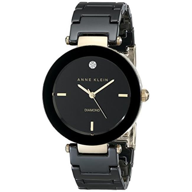 Anne Klein Women\'s Diamond-Accent Gold-Tone & Black Ceramic Bracelet Watch 30mm Diamond Accented Bangle Watch | Anne Klein main image 4