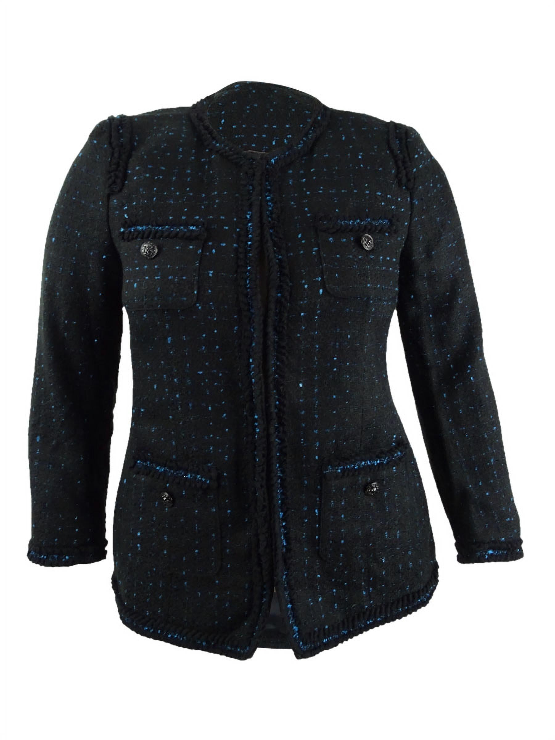 Anne Klein Women's Metallic Ruffle-Trim Blazer (12, Anne Black/Spruce)