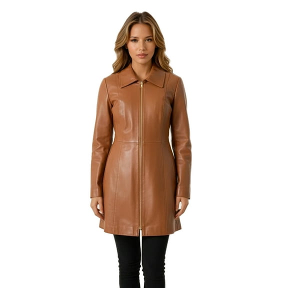 Anne Klein Women's Mid-length Leather Coat (Cognac, XL)