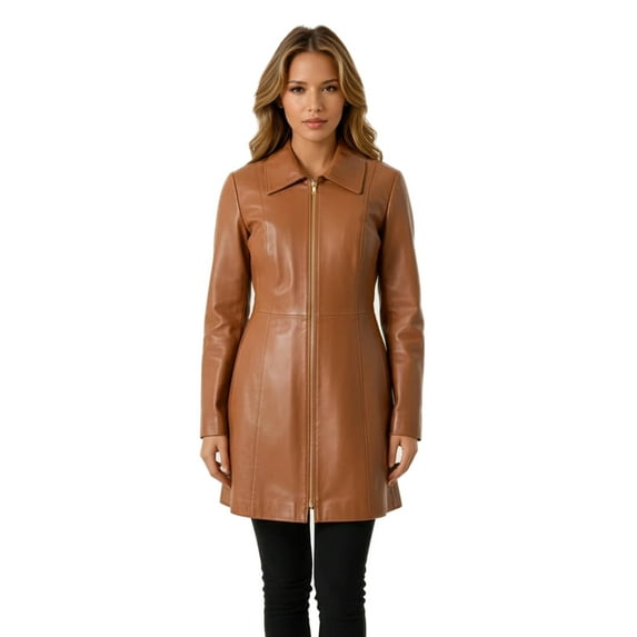 Anne Klein Women's Mid-length Leather Coat (Cognac, XL)