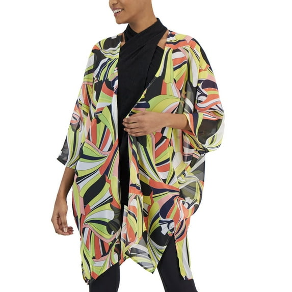 Anne Klein Women's Oversized Sheer Side-Slit Cardigan Multicolor Size L/XL
