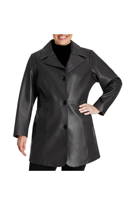 Women's PLUS SIZE Walker Leather Coat (Black, 0X)