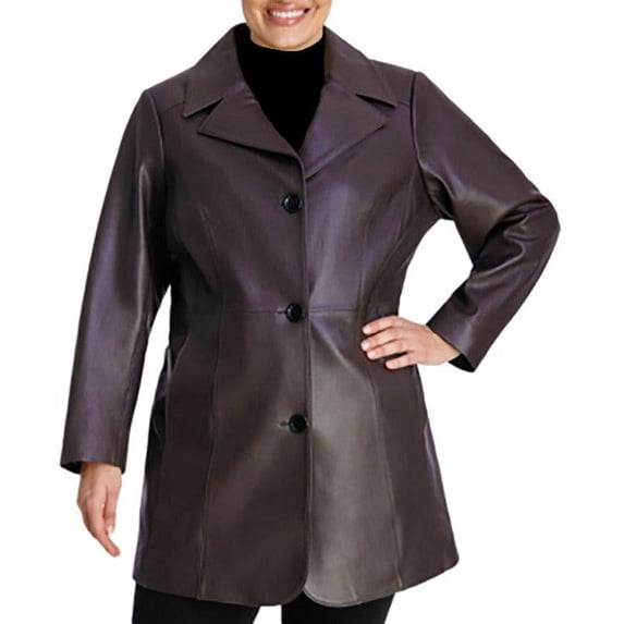 Anne Klein Women's PLUS SIZE Walker Leather Coat (Chocolate, 3X)