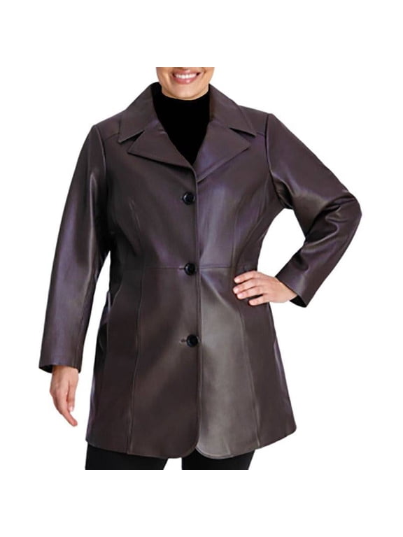 Women's PLUS SIZE Walker Leather Coat (Chocolate, 3X)