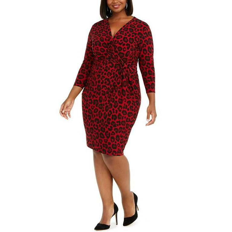 Anne Klein Women s Plus Twist Front Animal Print Dress Red Size 0X Walmart