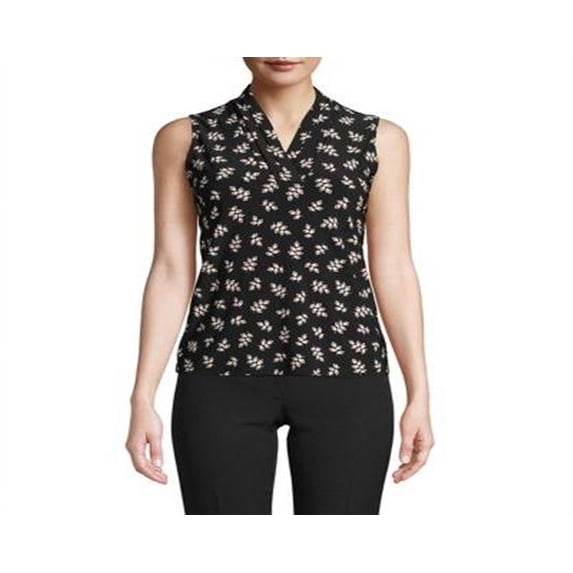 Anne Klein Women's Printed Sleeveless Blouse Black Size X-Small
