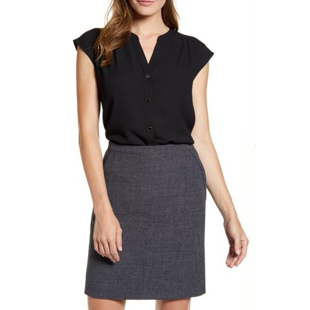 Anne Klein Women's Shirred Seam Button up Blouse Black Size XL