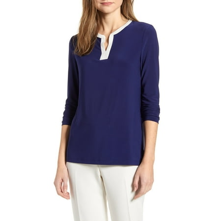 Anne Klein Women's Split Neck Top Navy Size XX Small