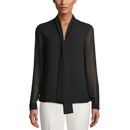Anne Klein Women's V-Neck Tie Front Blouse Black Size X-Small