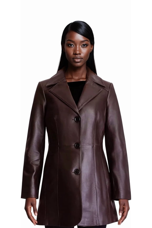 Women's Walker Leather Coat Chocolate (Chocolate, XXL)
