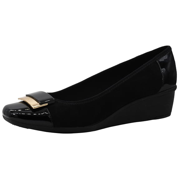 Anne Klein Waverly Wedge Pump Heels for Women, Slip on Shoes with Cap Toe Design, Padded Footbed, Textile Upper and Fabric Lining