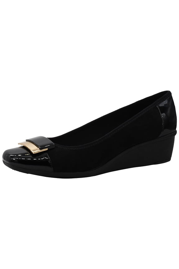 Waverly Wedge Pump Heels for Women, Slip on Shoes with Cap Toe Design, Padded Footbed, Textile Upper and Fabric Lining