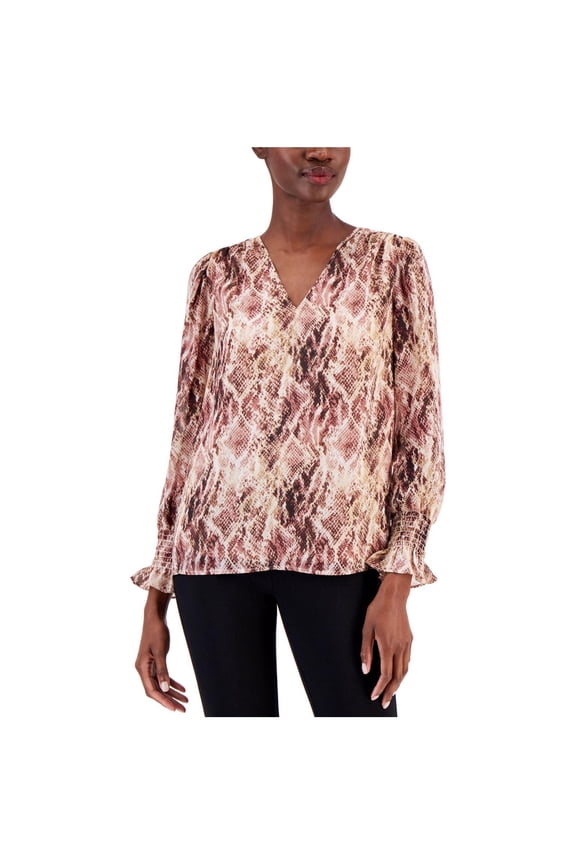 Womens Smocked Pullover Blouse, Multicoloured, Large