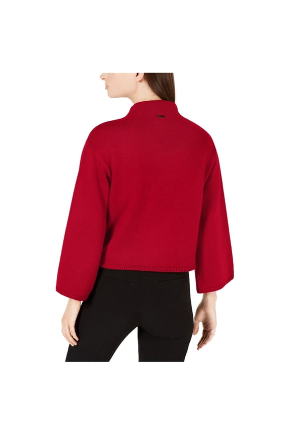 Womens Bell Sleeve Pullover Sweater, Red, Large