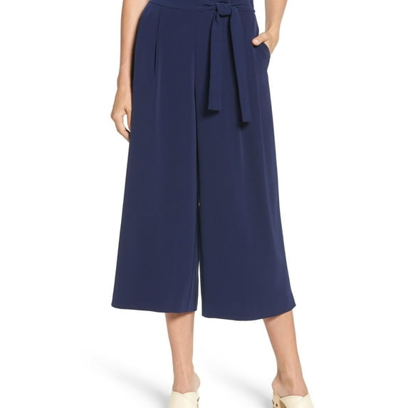 Anne Klein Womens Belted Cropped Casual Trouser Pants, Blue, Large