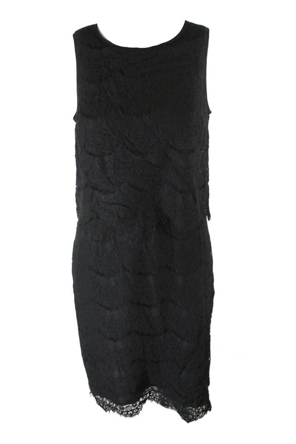 Womens Black Sleeveless Lace Popover Sheath Dresses 6