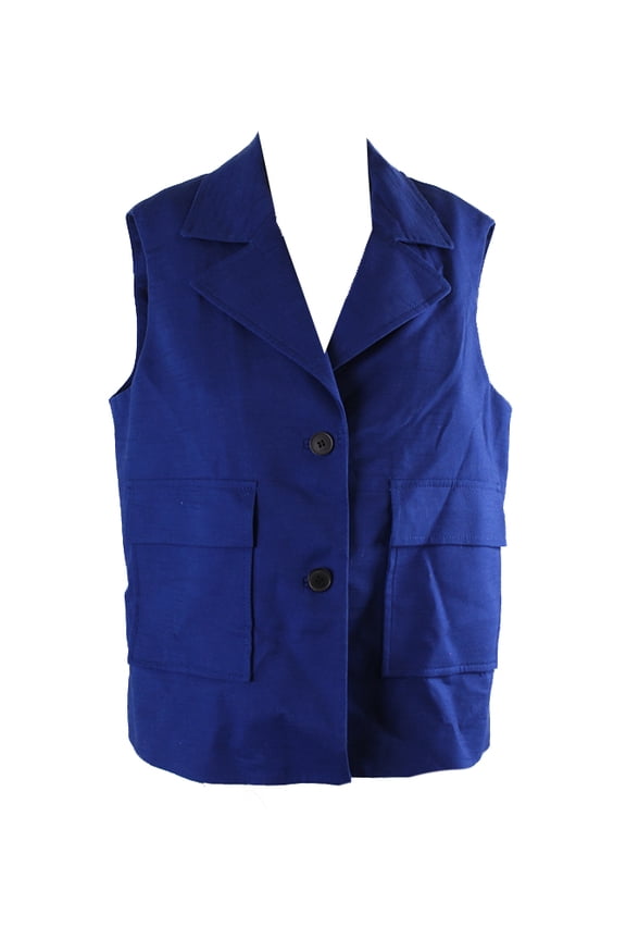 Womens Blue Sleeveless Notch Collar Vest 10